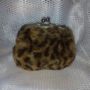 5" Soft Fuzzy Leopard Print Coin Purse***Vintage***excellent Condition